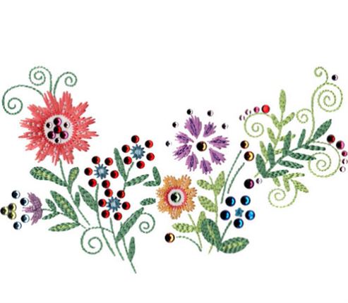 Glitz Garden embroidery design with rhinestones
