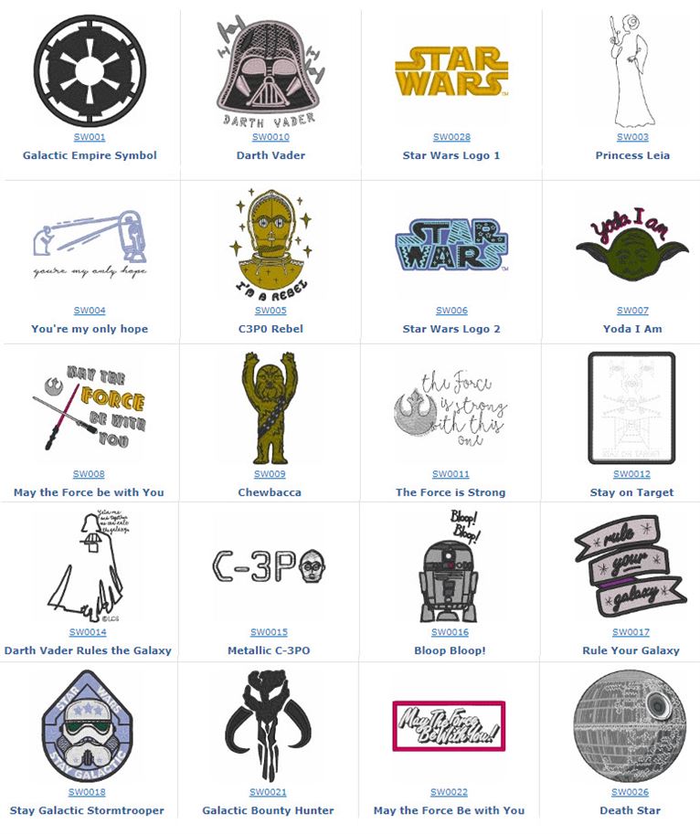 Star Wars designs at ibroidery