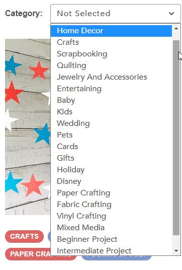 Screen shot of search categories for Brother Crafts blog