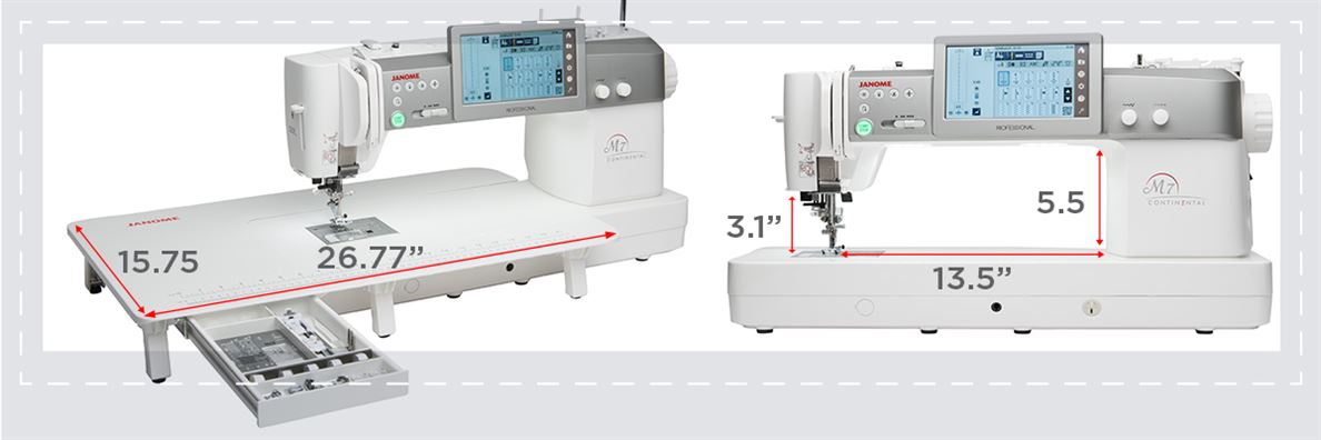 Janome Continental M7 Quilter's Collector Series measurements